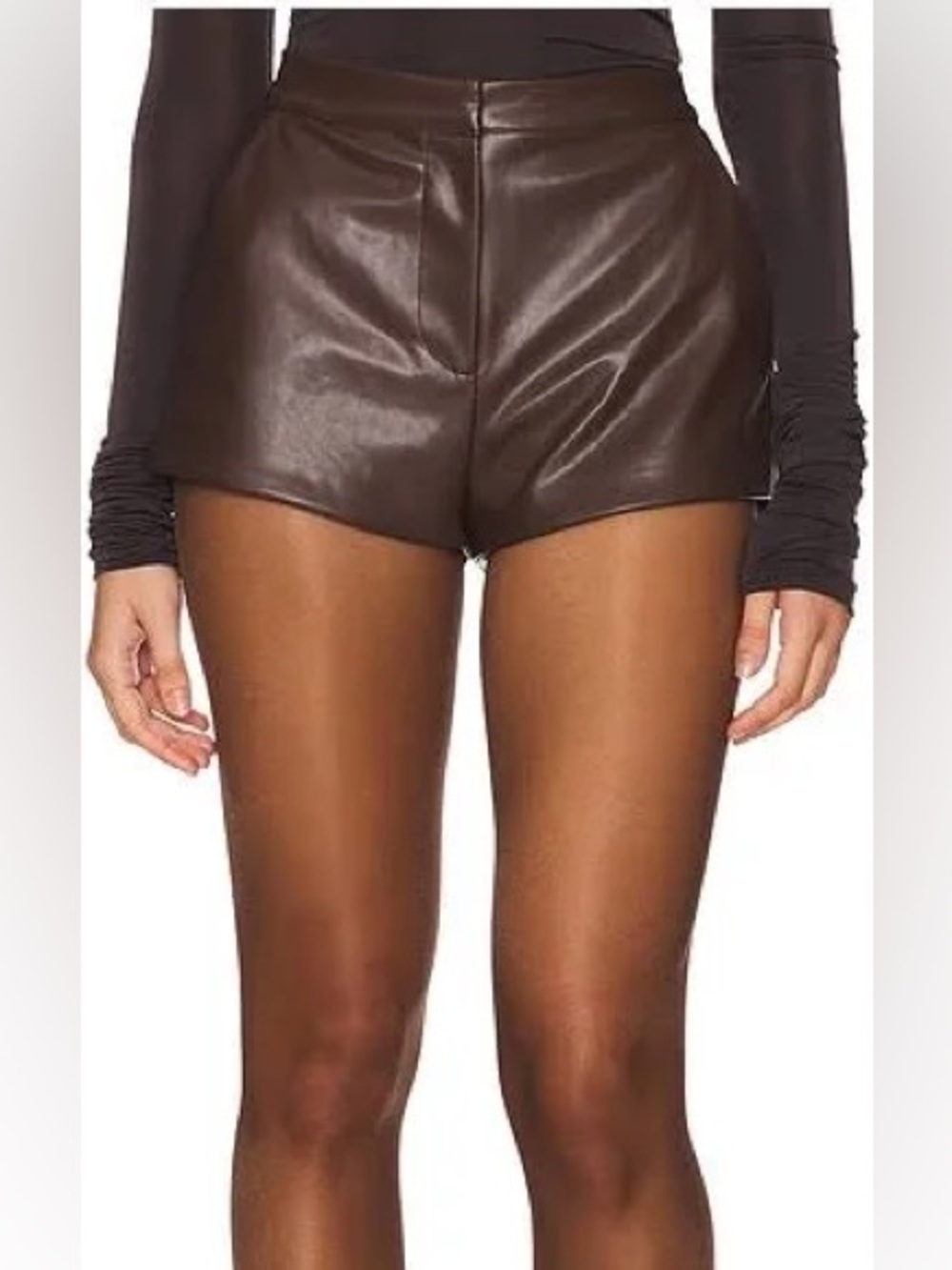GREY LAB High Waist Brown Leather Shorts